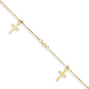Black Bow Jewelry 14k Yellow Gold Polished and Textured Latin Cross Anklet, 9-10 Inch - 1 of 4