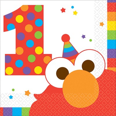 Birthday Express Sesame Street Elmo Turns One Beverage Napkins - 16 Pack