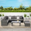 Outdoor Furniture Set, Armrest  Sofas with Cushions and Pillows, 6 Pcs Rattan Wicker Sofa Set with Tempered Glass Coffee Table-Coolbibila - 2 of 4