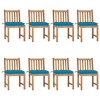 vidaXL 1/2/4/6/8x Solid Wood Teak Patio Chairs with Cushions Multi Colors - Light Blue - 8 Pieces - 2 of 4