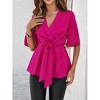 Coolmee Women Casual Peplum Tops Elegant V Neck Bell Half Sleeve Dressy Blouses Cute Tie Front Tops Shirts - 4 of 4