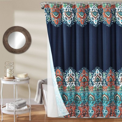 navy and teal shower curtain