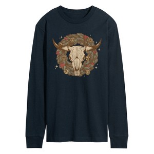 Men's - Instant Message - Cow Skull Wreath Long Sleeve Graphic T-Shirt - 1 of 4