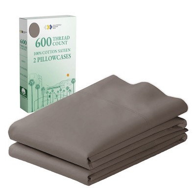 Luxury 600 Thread Count Pillowcases - 100% Cotton Sateen, Soft, Cool & Breathable by California Design Den