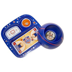 Remarkabowl 2-Piece Kids Sports Mealtime Set - Basketbowl, Blue - 1 of 2
