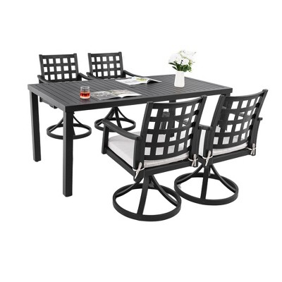 Nicbex 5 PCS Patio Dining Set,1 Slatted Table with Umbrella Hole&Stone Top,4 Dining Swivel Chairs,Patio Conversation Sets for Garden,Poolside&Backyard