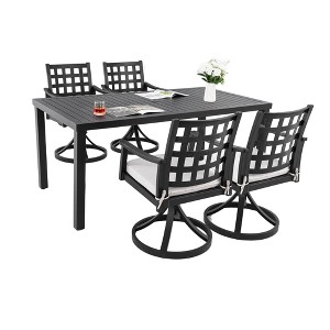 Nicbex 5 PCS Patio Dining Set,1 Slatted Table with Umbrella Hole&Stone Top,4 Dining Swivel Chairs,Patio Conversation Sets for Garden,Poolside&Backyard - 1 of 4