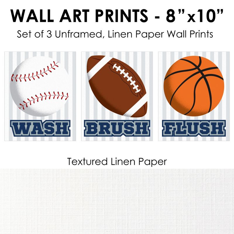 Big Dot of Happiness Go, Fight, Win - Sports - Unframed Wash, Brush, Flush - Bathroom Wall Art - 8 x 10 inches - Set of 3 Prints, 5 of 7