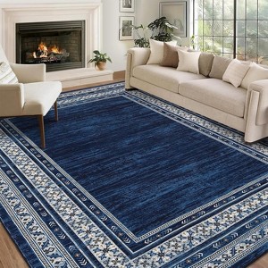 Modern Washable Area Rug, Non-Slip Stain Resistant Low Pile Carpet with Border for Living Room, Bedroom & Kitchen - 1 of 4
