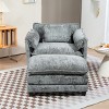 Boucle Accent Chair with Ottoman, Modern Plush Armchair with Storage Pocket & Removable Cushions, 55'' Wide for Living Room-3irtyhousy - 3 of 4