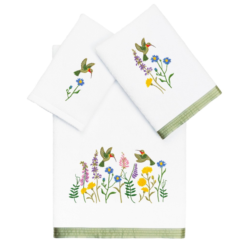 Photos - Towel 3pc Hada/Colibri Design Embellished  Set White - Linum Home Textiles