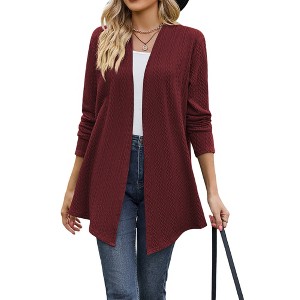 Women's Open Front Long Cardigan Lightweight Loose Fit Knit Coat Casual Long Sleeve Jacket - 1 of 4