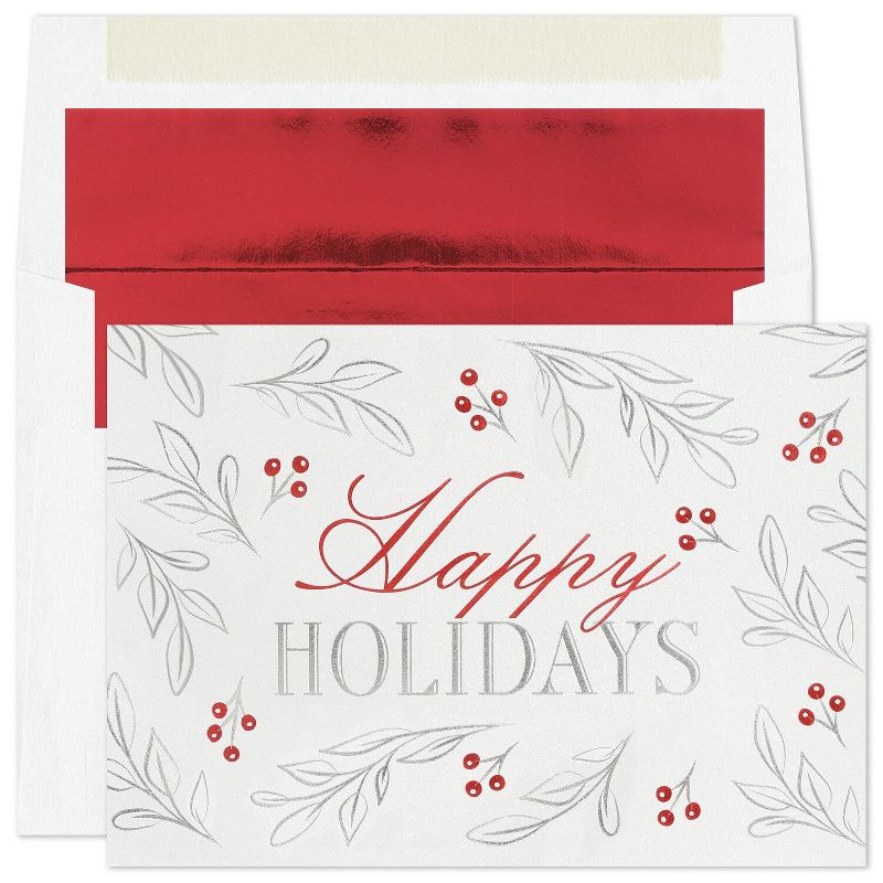 Masterpiece Studios Holiday Collection Premium Cards 15 Cards/Foil-Lined Envelopes, Silver & Red Holiday, 5.6" x 7.8", 1 of 2