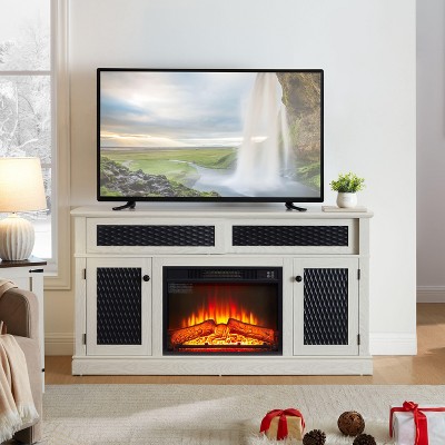 NicBex Fireplace TV Stand Embossed Pattern TV Stand with Open and Closed Storage Media Console with Sliding Door for Living Room