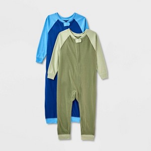 Toddlers' 2pk Adaptive Reversible Union Suit - Cat & Jack™ Blue/Green - 1 of 3