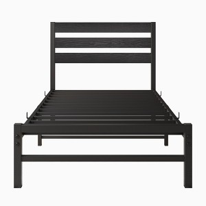 SEVOBAL Beds, Twin Size Platform Frame with Rustic Wood Headboard for Vintage Bedroom Style, Black, 40.35"*11.61"*5.51" - 1 of 4