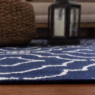 Navy and Ivory Geometric Wool Flat Woven Area Rug