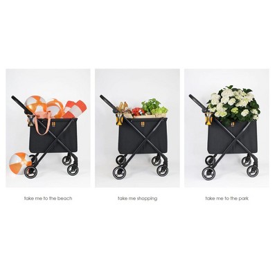 Black Foldable Metal Frame Shopping Cart with Swivel Wheels