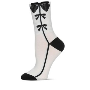 Memoi Women's Ribbed Bow Trio Crew Socks White 9-11 - 1 of 2