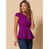 INSPIRE CHIC Women's Elegant Round Neck Cap Sleeve Solid Color Peplum Blouses - 2 of 4