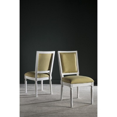 Spring Green and Cream Linen Upholstered Side Chair with Wood Frame