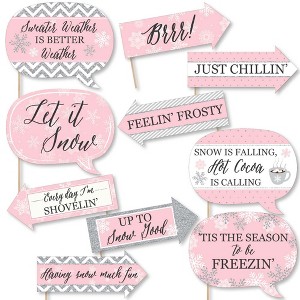 Big Dot of Happiness Funny Pink Winter Wonderland - Holiday Snowflake Birthday Party and Baby Shower Photo Booth Props Kit - 10 Piece - 1 of 4