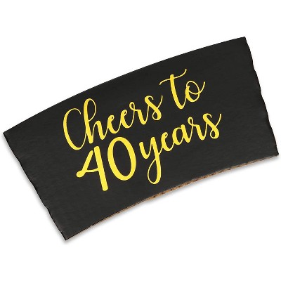 Sparkle and Bash 50-Pack Cheers to 40 Years Corrugated Coffee Cup Sleeves for 12oz 16 oz Paper Cups, Black Gold Foil