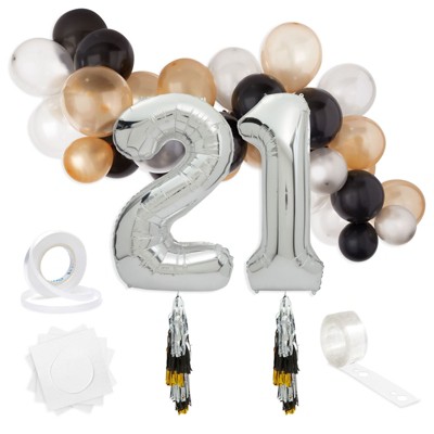 Sparkle and Bash 39 Pieces 21st Birthday Party Decorations, Number 21 Balloons with Tassel Tail
