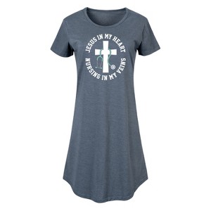 Women's - Instant Message - Jesus In My Heart Nursing In Veins Graphic T-shirt Dress - 1 of 4