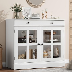 Whizmax 35.4" Sideboard Buffet Cabinet with Glass Door, Drawer, Modern Storage Cabinet for Dining Room, Kitchen, Buffets, Sideboards, White - 1 of 4