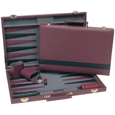 WE Games Tournament Backgammon Set - Burgundy & Black Leatherette