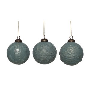 Transpac Glass Rustic Green Ornament Set of 3 Christmas Home Decorations - 1 of 1