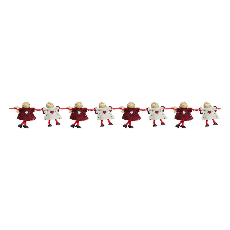 Northlight 2' x 4" Unlit Plush Red and Beige Joined Hands Angel Dolls Christmas Garland, 1 of 4