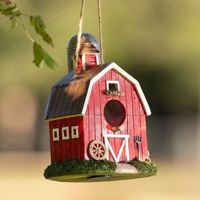 Red Barn Hand-Painted Hanging Bird House with Jute Cord