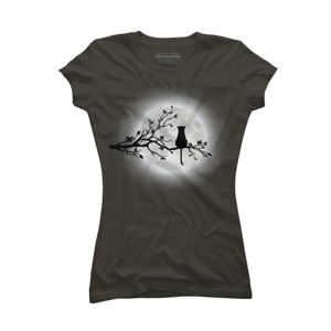 Junior's Design By Humans The Cat and The Moon By Maryedenoa T-Shirt - 1 of 3
