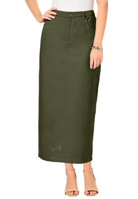 Jessica London Women's Plus Size Classic Cotton Denim Midi Skirt