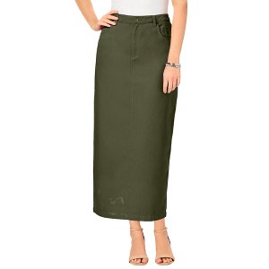 Jessica London Women's Plus Size Classic Cotton Denim Midi Skirt - 1 of 4