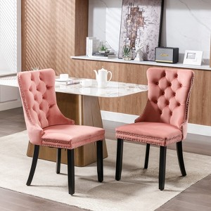 DOMETOUR 2Pcs Modern High-end Velvet Upholstered Dining Chair with Wood Legs Nailhead Trim - 1 of 4