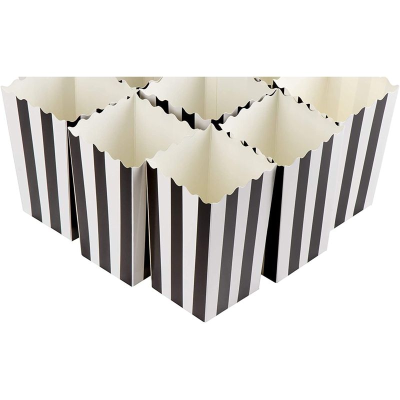 Juvale 100 Popcorn Box 20oz Paper Favor Candy Container Black White Stripe 3.3x5.5x3.3, 4 of 7