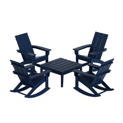 WestinTrends 5-Piece Modern Adirondack Outdoor Rocking Chair with Side Table Set