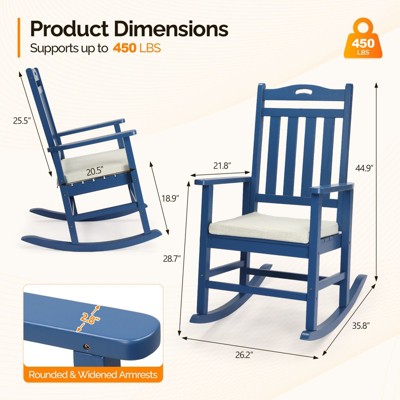 Product dimensions collage showing rocking chair with measurements
