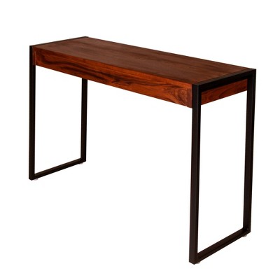 415" Rectangular Solid Wood Industrial Console Table with Metal Frame Brown - The Urban Port