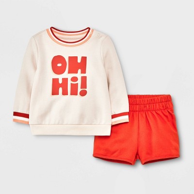 Image of Baby 'Oh Hi!' Graphic Top & Bottom Set - Cat & Jack™ Off- White 3-6M
