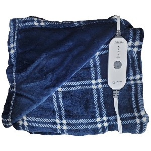 Sunbeam 11720 Velvet Electric Blanket Throw 4 Settings Blue Plaid 50 X 60 - 1 of 3