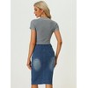 Allegra K Women's Slit Elastic High Waist Below Knee Length Stretch Bodycon Pencil Denim Skirt - 4 of 4