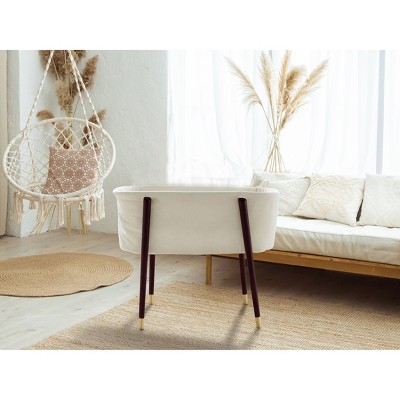Cream Mid-Century Wooden Bassinet with Gold Accents