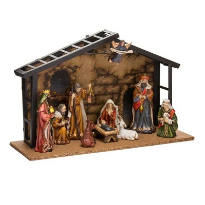 Kurt Adler 10-Piece Porcelain Christmas Nativity Set with Metal Crèche