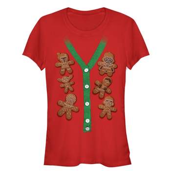 Juniors Womens Star Wars Christmas Cookies Cardigan Print T-Shirt