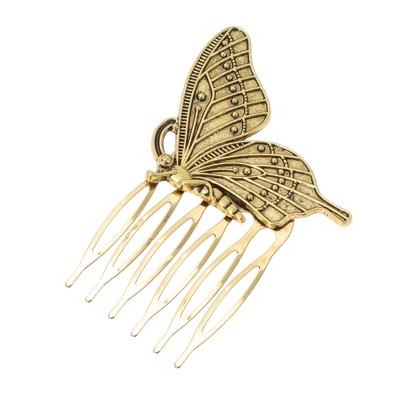 Unique Bargains Women's Durable Butterflies Side Comb Vintage Gold Tone 1 Pc