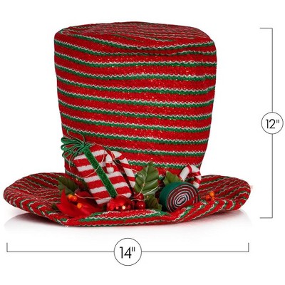 Red and Green Striped LED Snowman Hat Tree Topper
